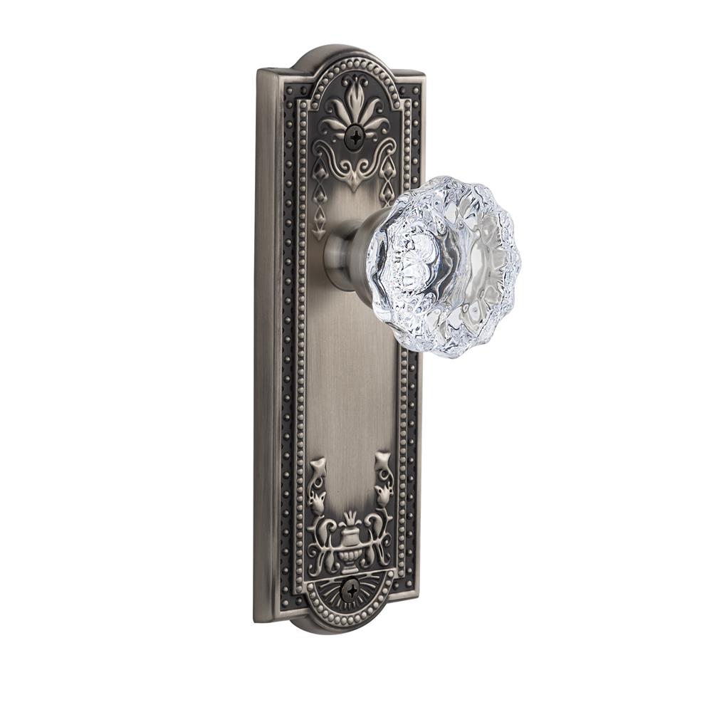 Grandeur by Nostalgic Warehouse PARFON Privacy Knob - Parthenon Plate with Fontainebleau Crystal Knob in Antique Pewter